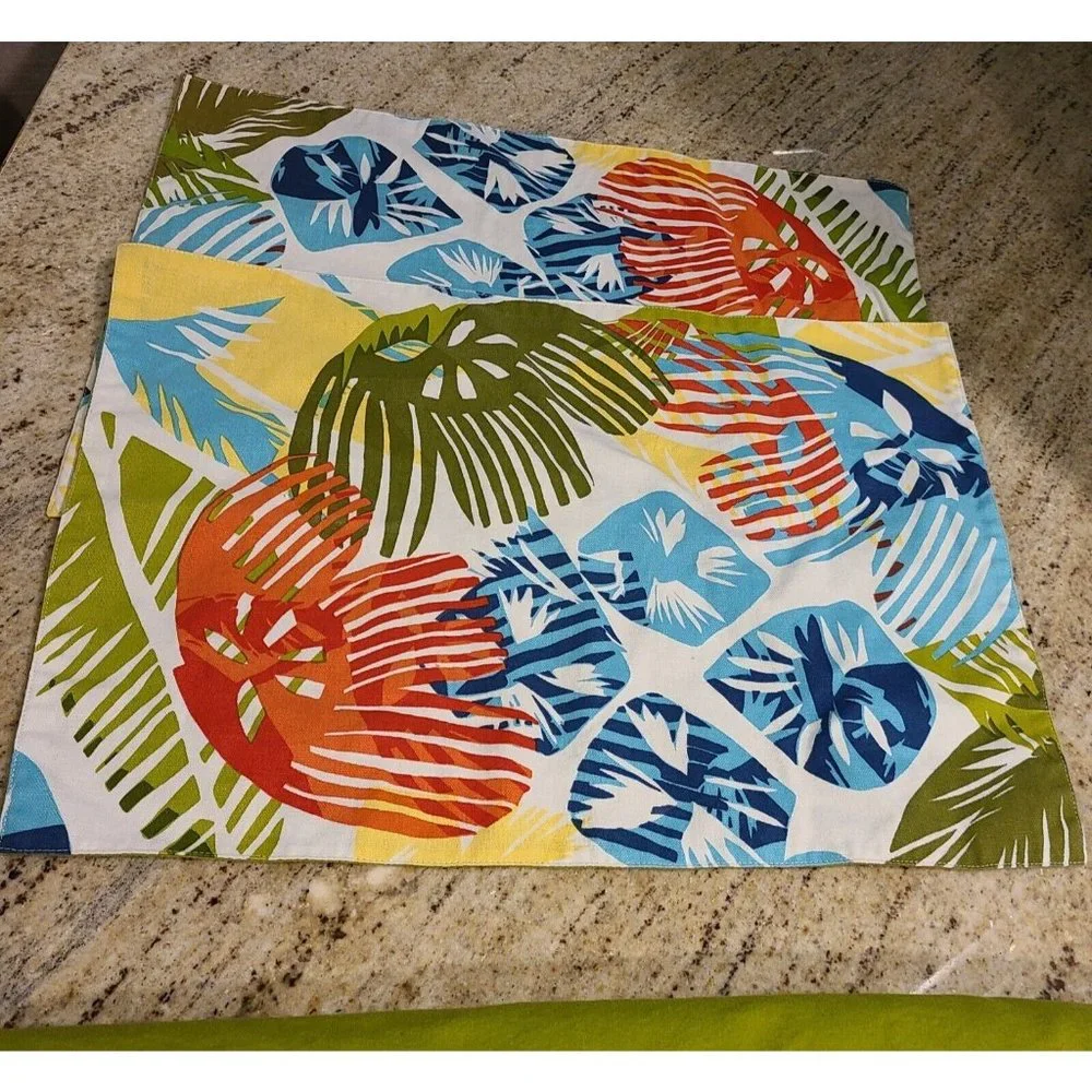 Set of 4 Placemats Island Tropical Abstract Vibrant Colorful Beachy Orange Blue